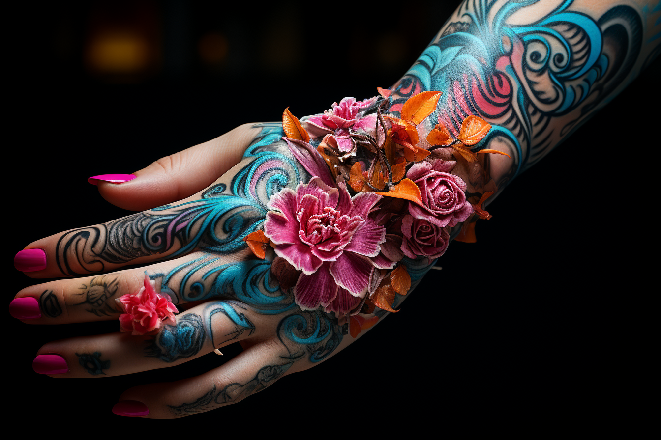 Fengen art fusion tattoo style hands high contrast pink and tea 188fd155 ed2f 45ad b9bb 311471da4026